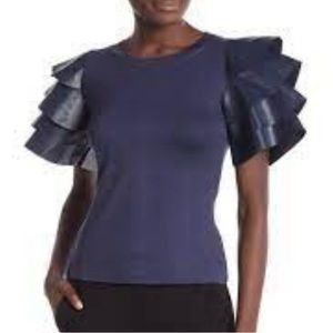 NEW. Layered leather sleeve top